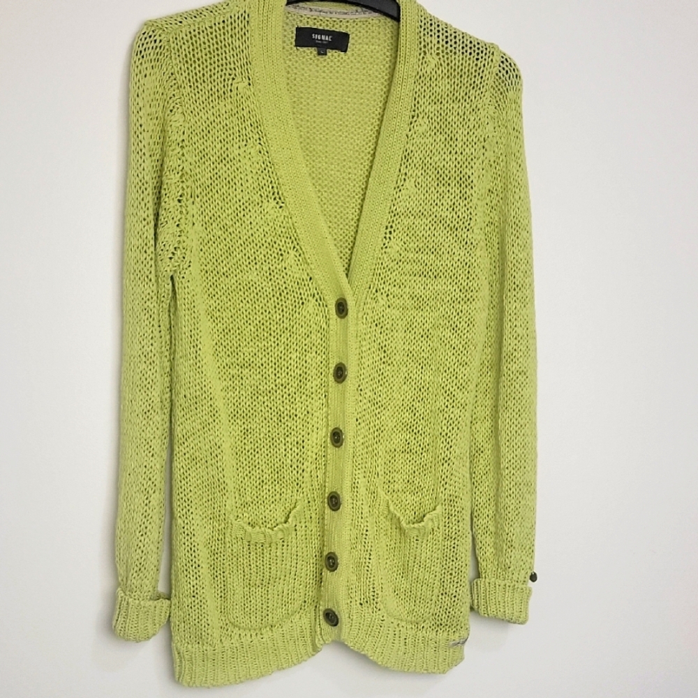 LINEN COTTON SIGNAL CLOTHING WOMENS GRANDPACORE BUTTON DOWN LOOSE KNIT CARDIGAN